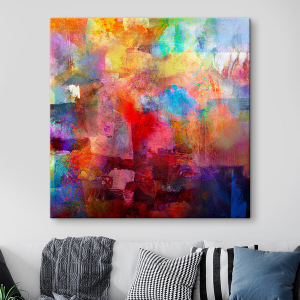 A colorful painting of a city