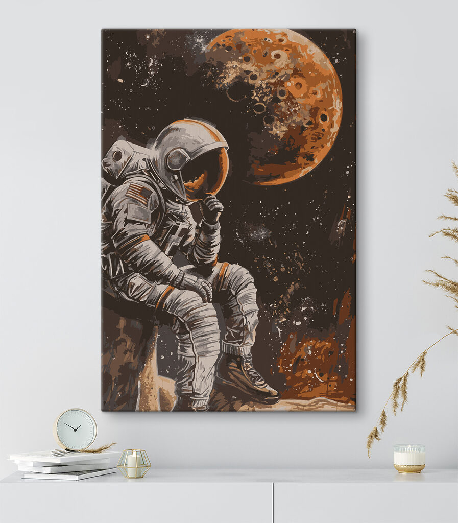 An astronaut sitting on a rock