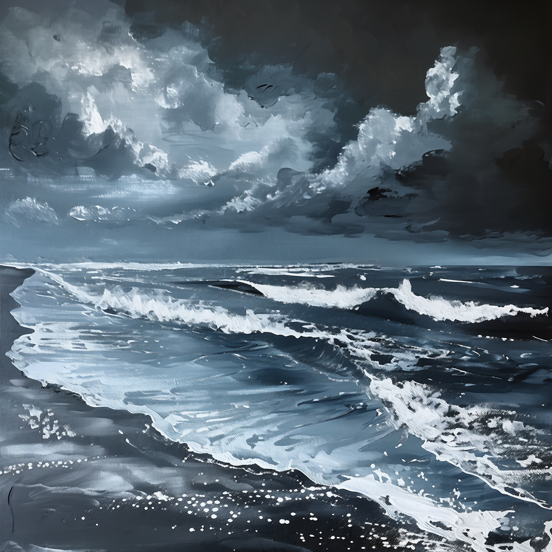A painting of waves on a beach A painting of waves on a beach