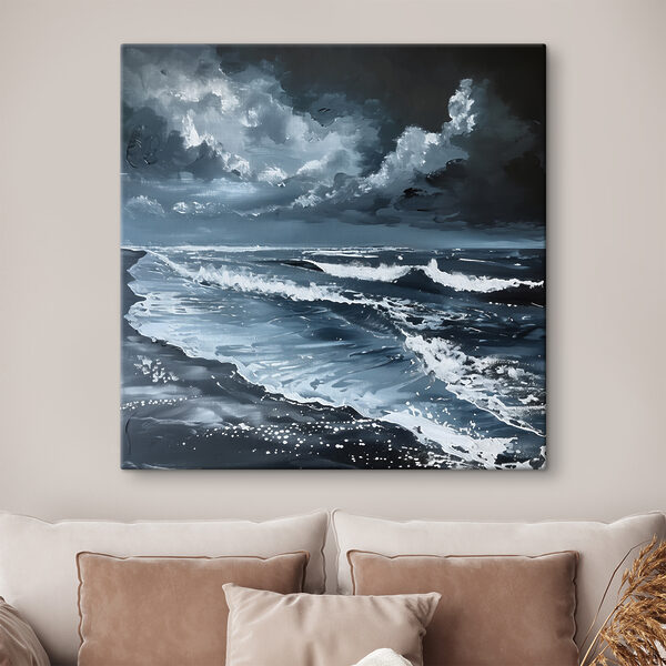 A painting of waves on a beach A painting of waves on a beach
