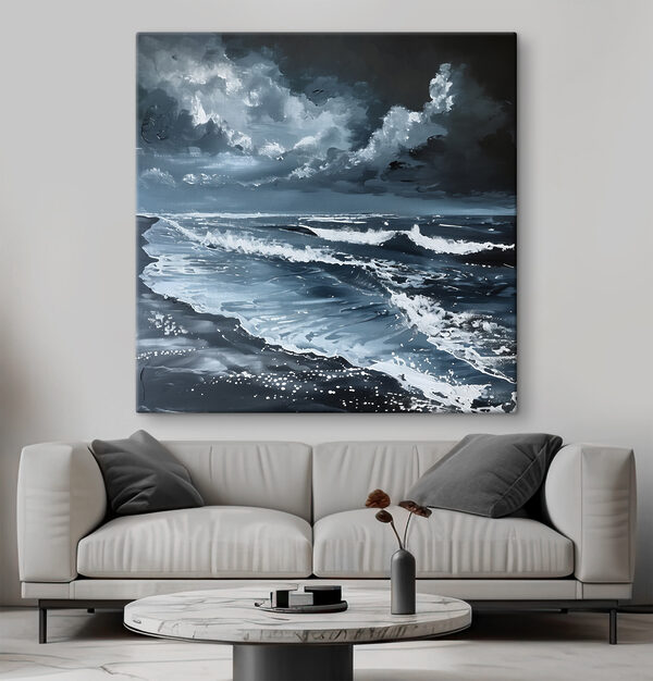 A painting of waves on a beach A painting of waves on a beach