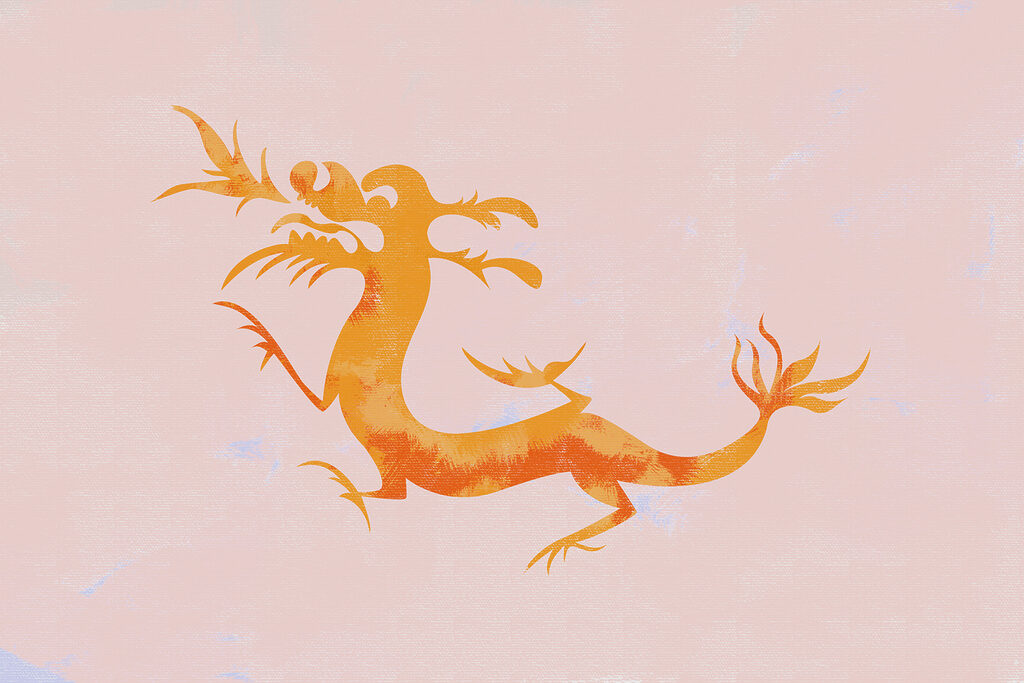 A orange dragon with long tail A orange dragon with long tail