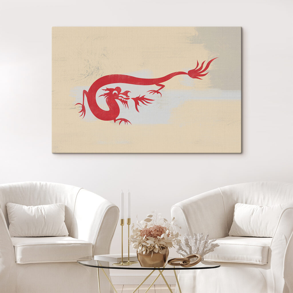 A red dragon on a white surface