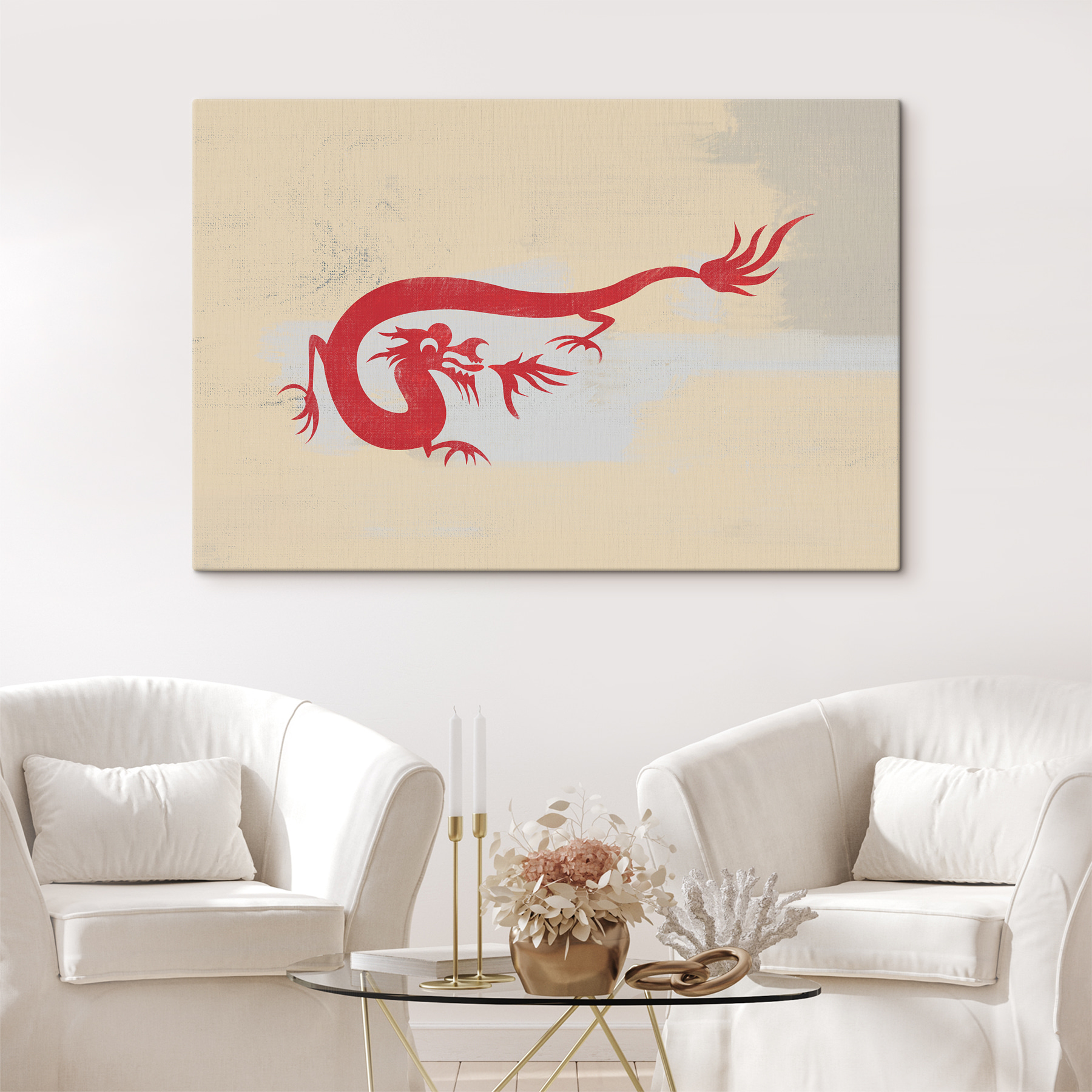 A red dragon on a white surface
