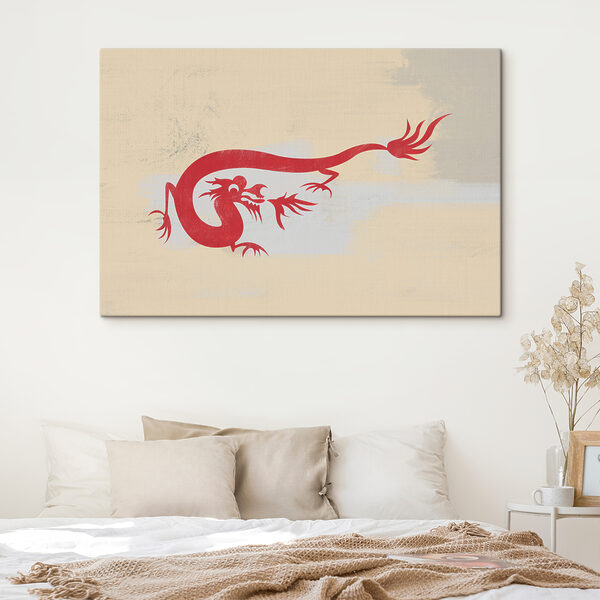 A red dragon on a white surface