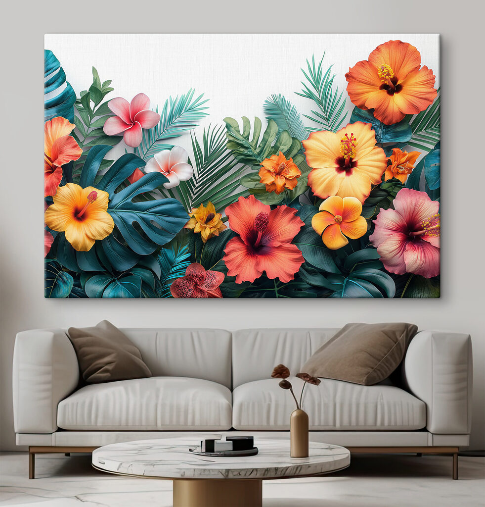 A group of colorful flowers and leaves