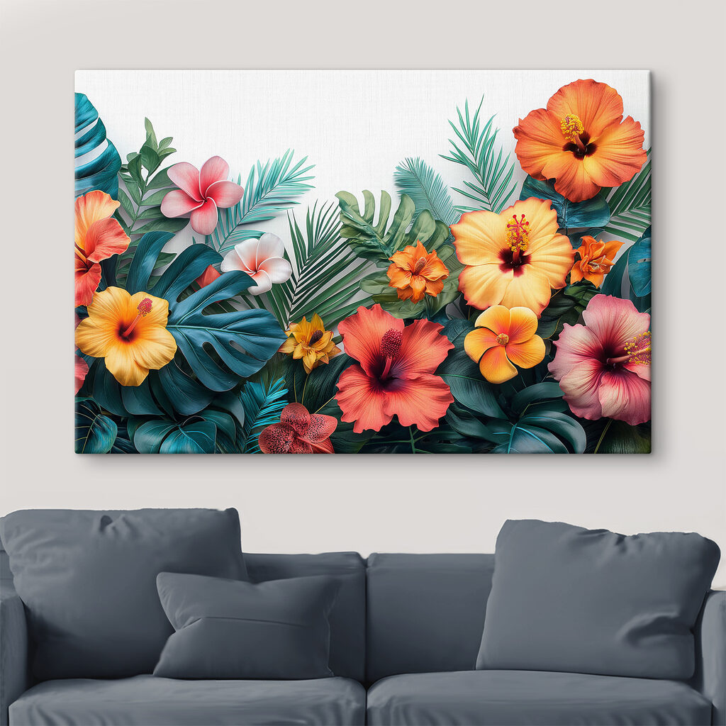 A group of colorful flowers and leaves
