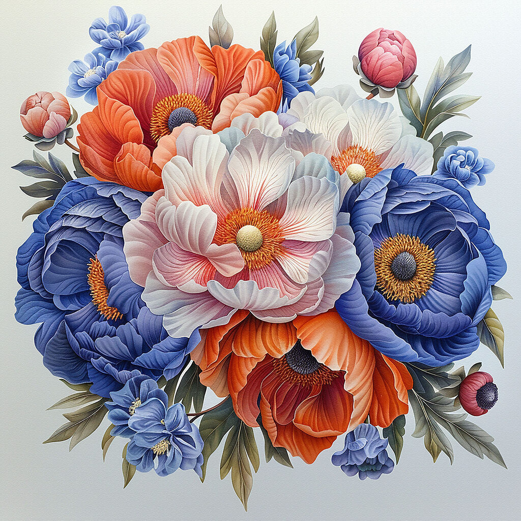 A painting of flowers on a white background A painting of flowers on a white background