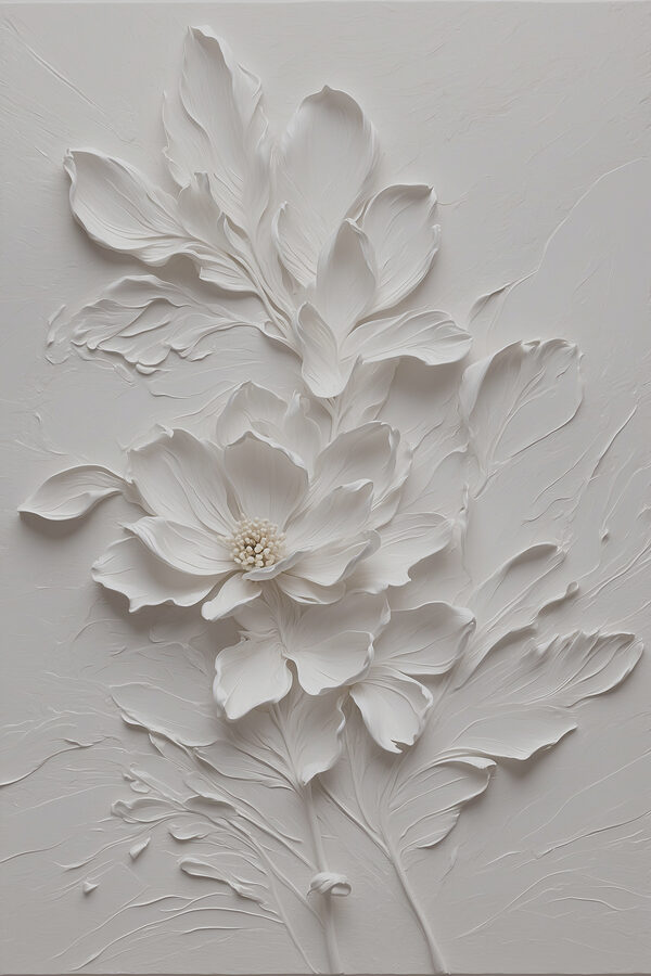 A white flower with leaves
