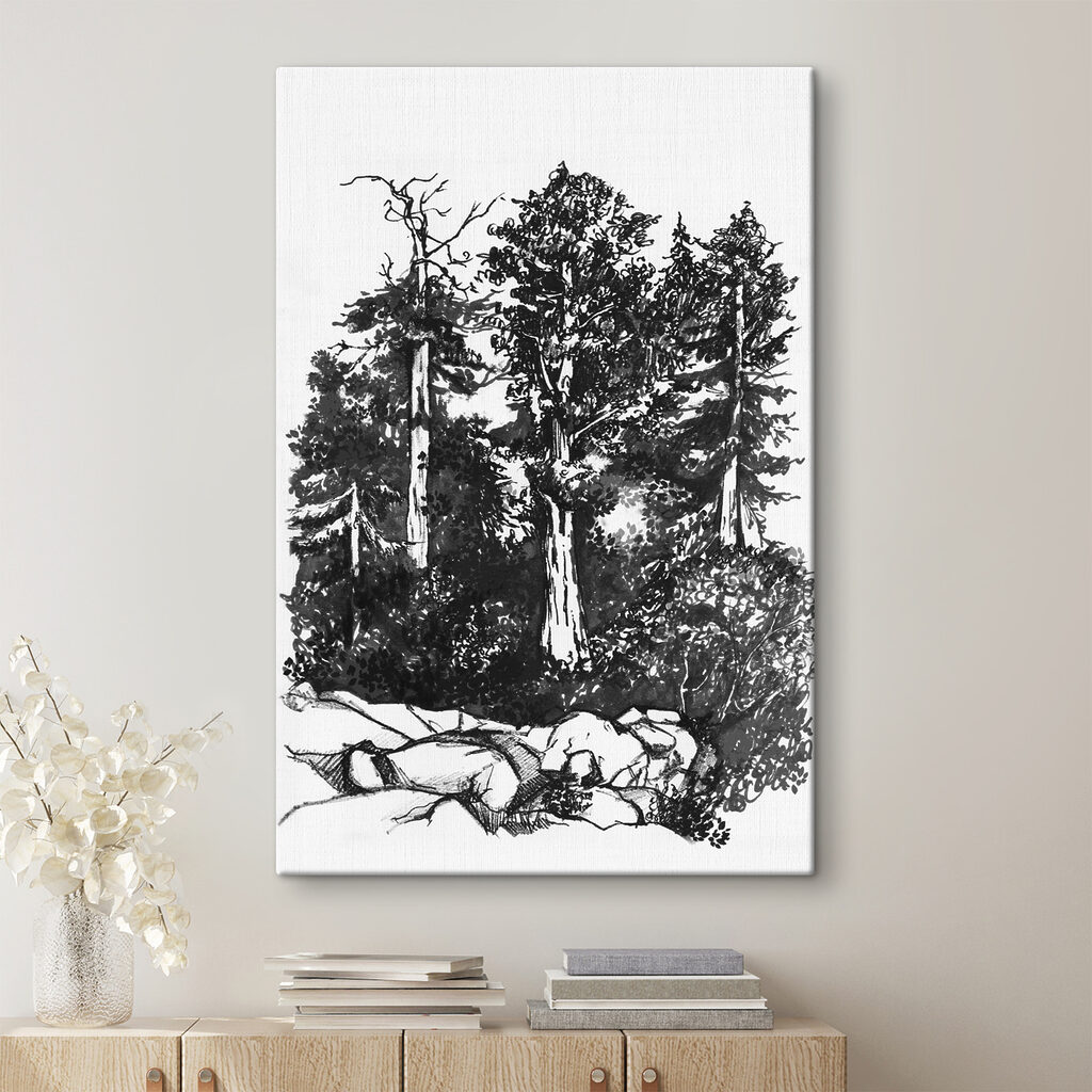 A drawing of trees and bushes
