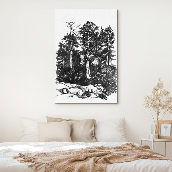 A drawing of trees and bushes
