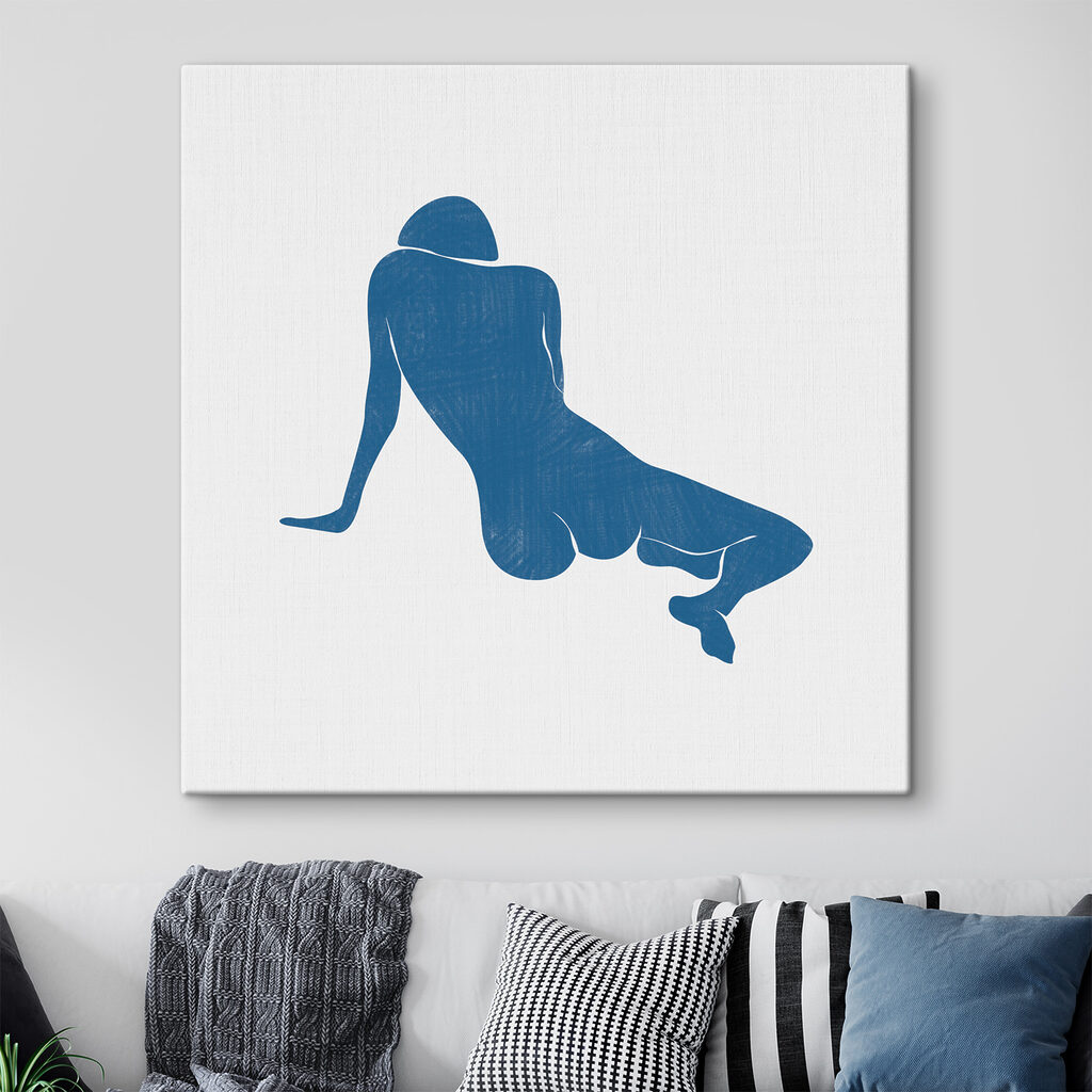 A blue drawing of a person lying down A blue drawing of a person lying down