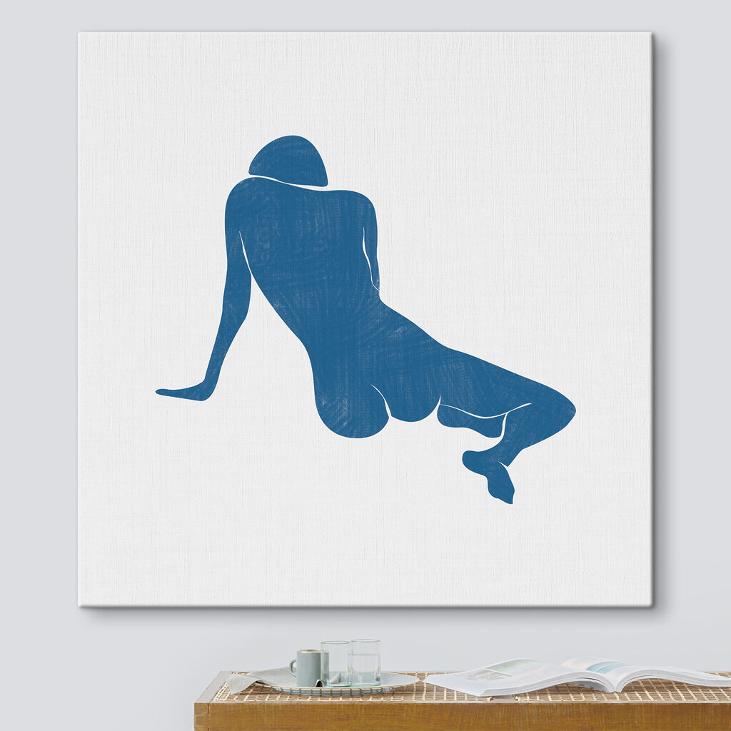 A blue drawing of a person lying down A blue drawing of a person lying down