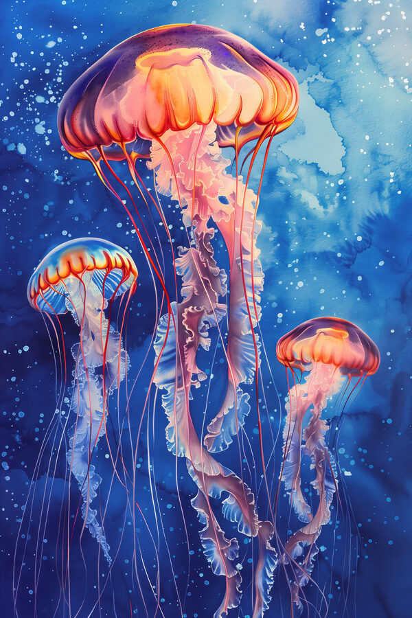 A group of jellyfish in water A group of jellyfish in water