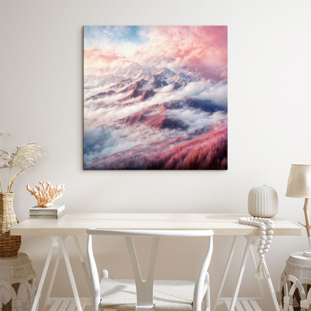 A mountain range with clouds and trees