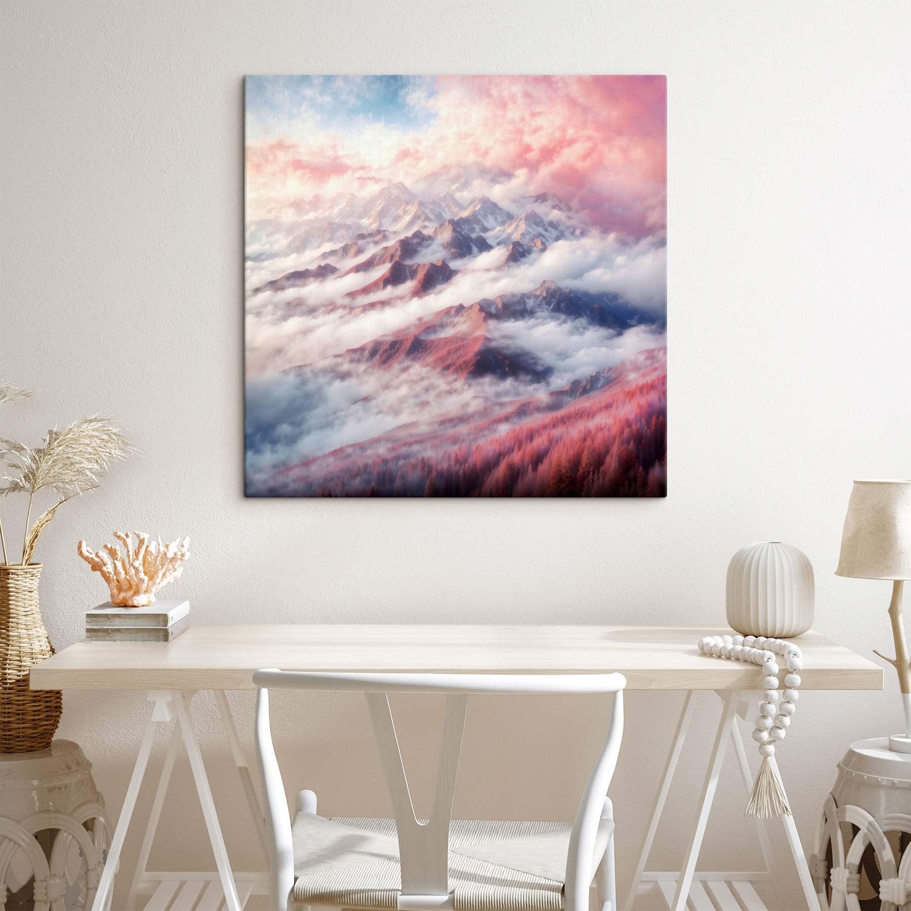 A mountain range with clouds and trees