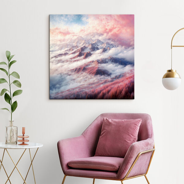 A mountain range with clouds and trees