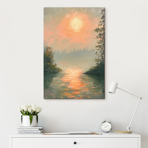 Cuadros Un cuadro que representa una puesta de sol sobre un lago (SKU: s38423) Cuadros Cuadros Un cuadro que representa una puesta de sol sobre un lago (SKU: s38423)
