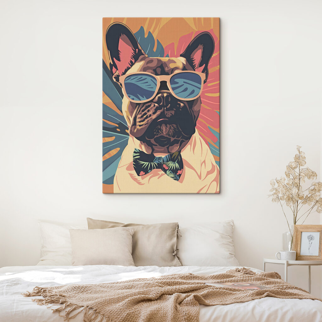 A dog wearing sunglasses and bow tie