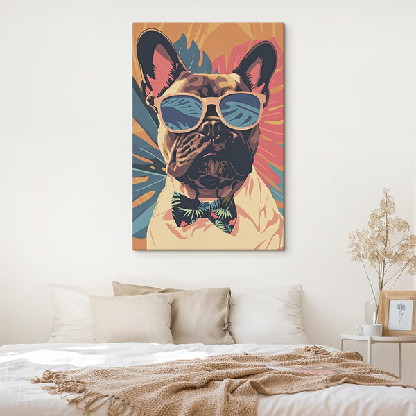 A dog wearing sunglasses and bow tie