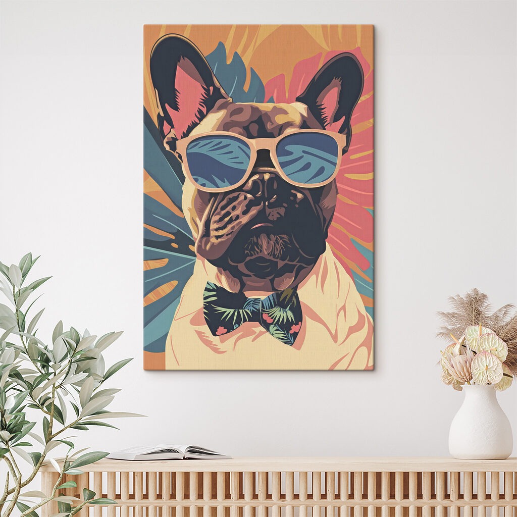 A dog wearing sunglasses and bow tie
