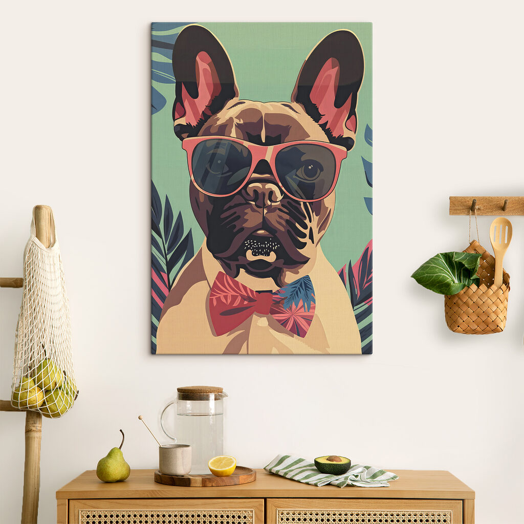 A dog wearing sunglasses and bow tie