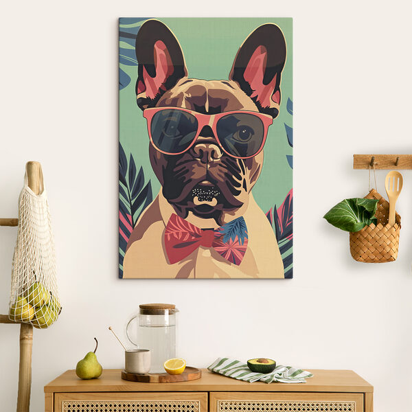 A dog wearing sunglasses and bow tie