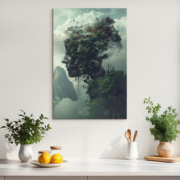Cuadros Un rostro formado por plantas y nubes