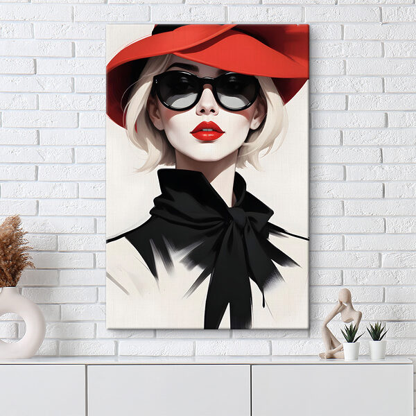 Cuadros Una mujer con un sombrero rojo y gafas de sol
