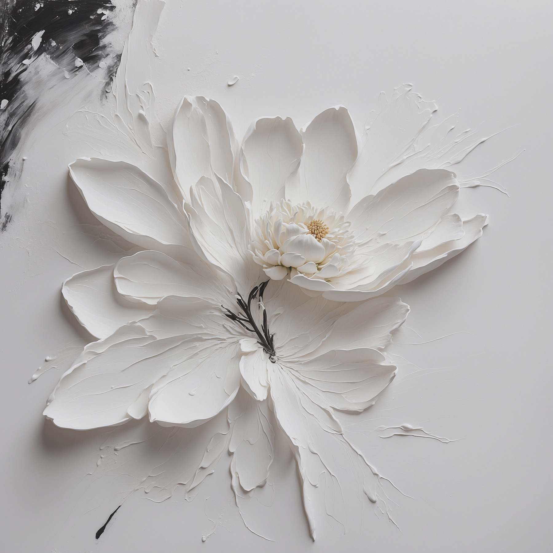 A white flower with black paint A white flower with black paint