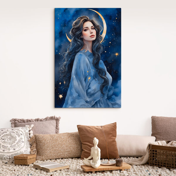 Cuadros Una mujer con el pelo largo y la luna en el cielo (SKU: s38427) Cuadros Cuadros Una mujer con el pelo largo y la luna en el cielo (SKU: s38427)