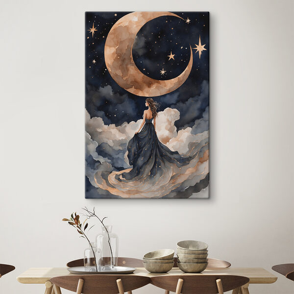 Cuadros Una mujer con un vestido azul y una luna en el cielo (SKU: s38428) Cuadros Cuadros Una mujer con un vestido azul y una luna en el cielo (SKU: s38428)
