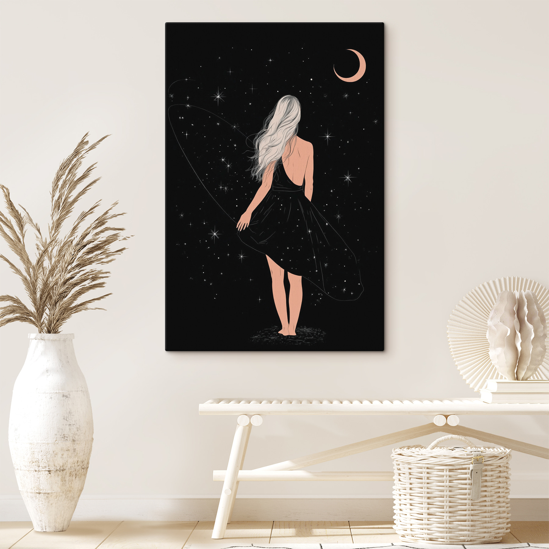 A woman in a black dress