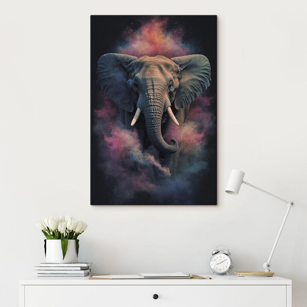 An elephant with smoke and clouds of smoke An elephant with smoke and clouds of smoke