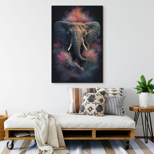 An elephant with smoke and clouds of smoke An elephant with smoke and clouds of smoke