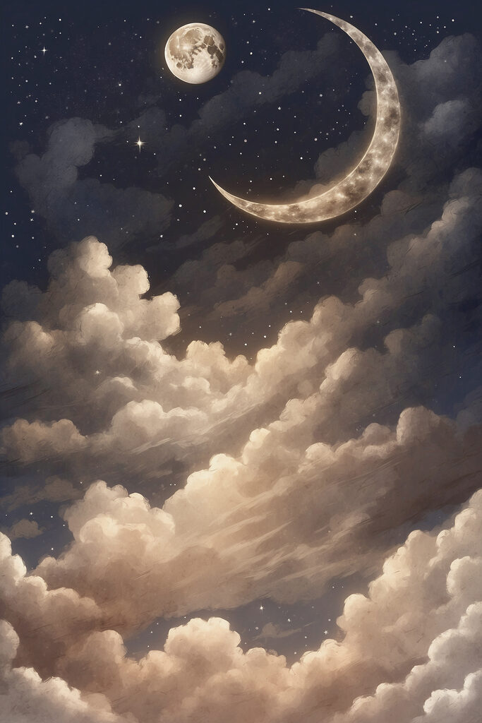 A moon and clouds in the sky A moon and clouds in the sky