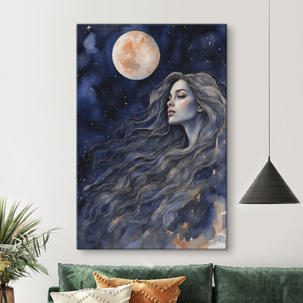 Cuadros Una mujer con el pelo largo y una luna (SKU: s38438) Cuadros Cuadros Una mujer con el pelo largo y una luna (SKU: s38438)
