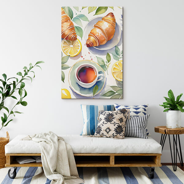 Cuadros Acuarela de un croissant y una taza de té (SKU: s38389) Cuadros Cuadros Acuarela de un croissant y una taza de té (SKU: s38389)