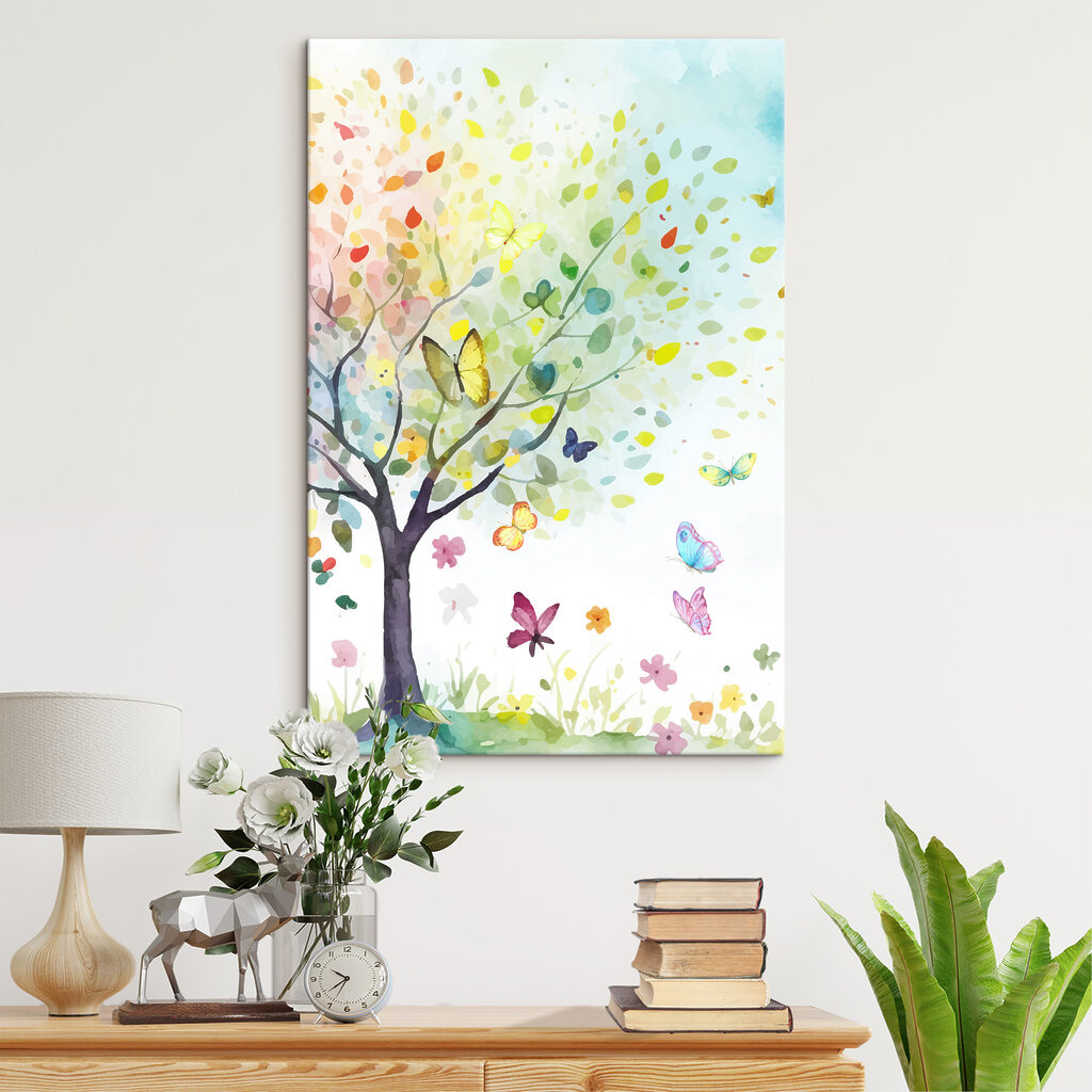 A tree with butterflies and leaves