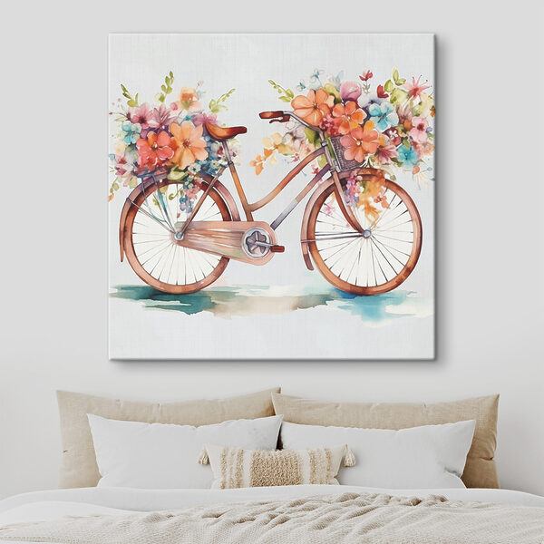 Cuadros Una acuarela de una bicicleta decorada con flores (SKU: s38447) Cuadros Cuadros Una acuarela de una bicicleta decorada con flores (SKU: s38447)