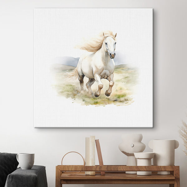 Cuadros Cuadros Un caballo blanco corriendo por un campo (SKU: s38477)