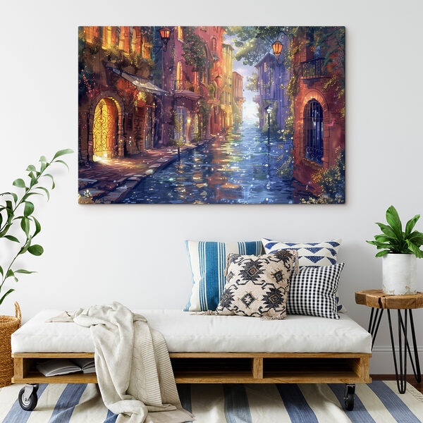 A water way with buildings and trees
