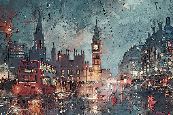 A city street with a clock tower A city street with a clock tower
