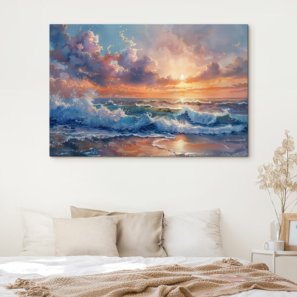 A painting of waves crashing on the beach A painting of waves crashing on the beach