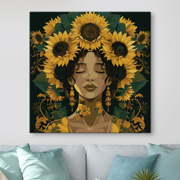 Cuadros Una mujer con girasoles en el pelo