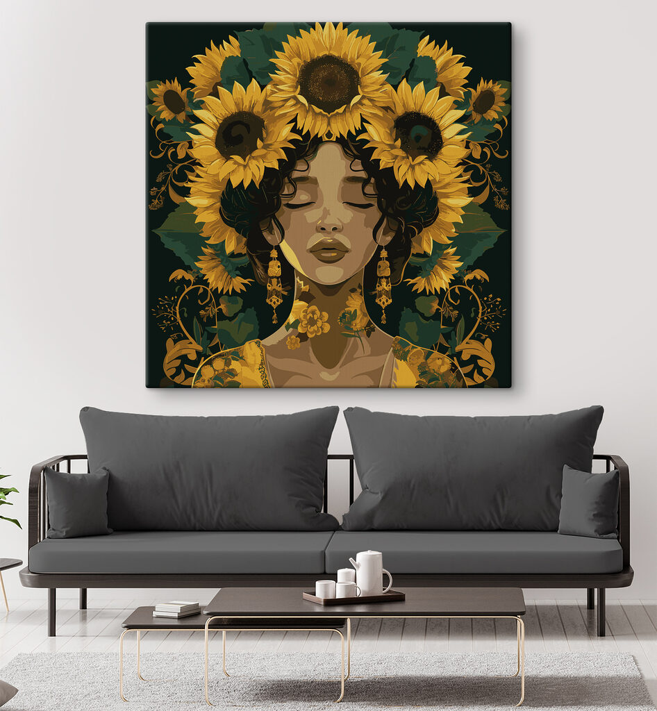 A woman with sunflowers in her hair A woman with sunflowers in her hair