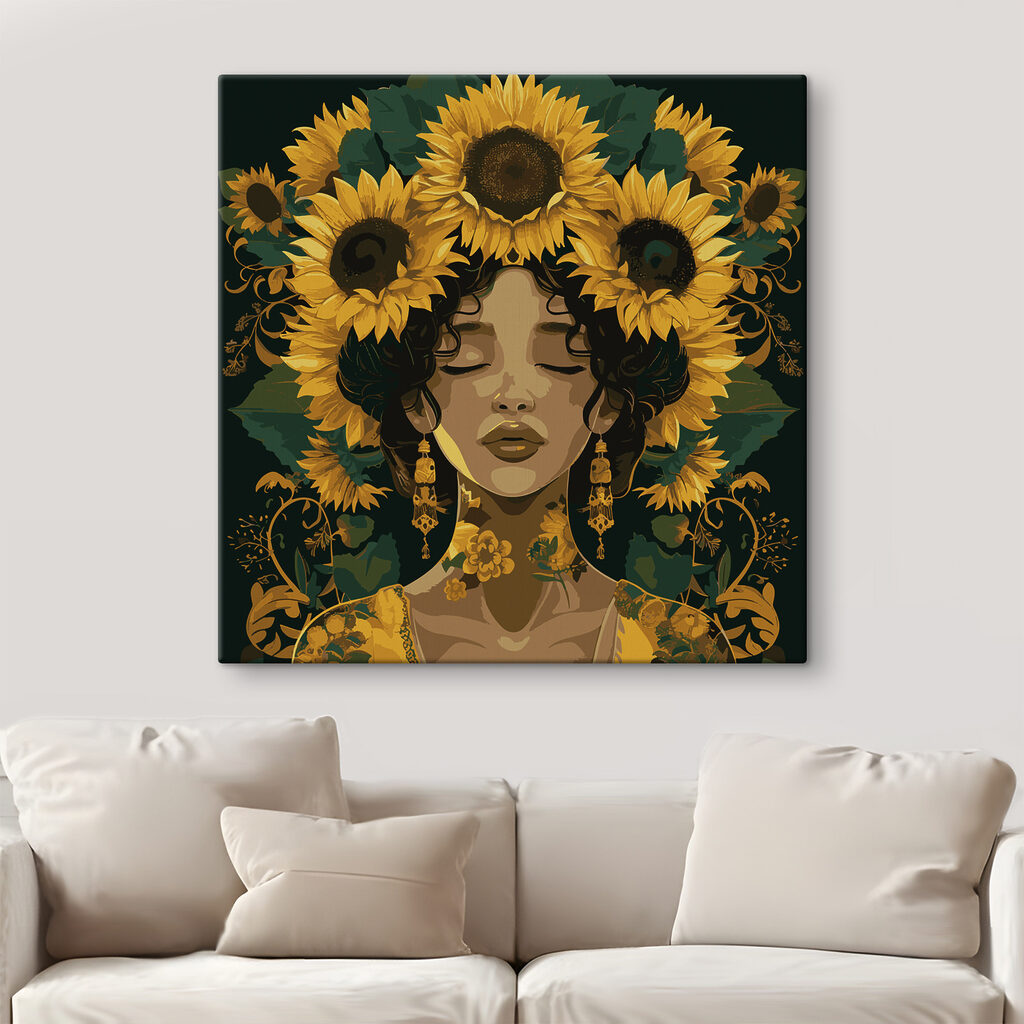 A woman with sunflowers in her hair A woman with sunflowers in her hair