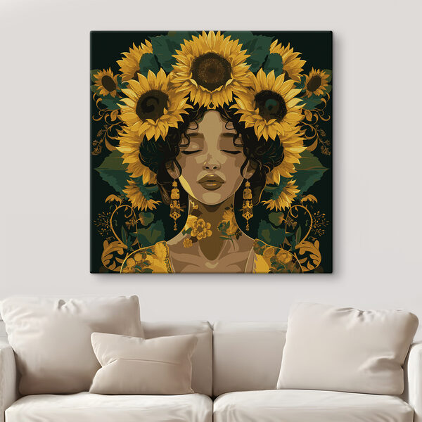 A woman with sunflowers in her hair A woman with sunflowers in her hair