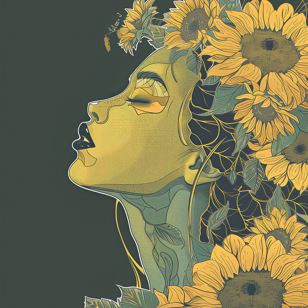 A woman with her eyes closed and flowers in her hair A woman with her eyes closed and flowers in her hair
