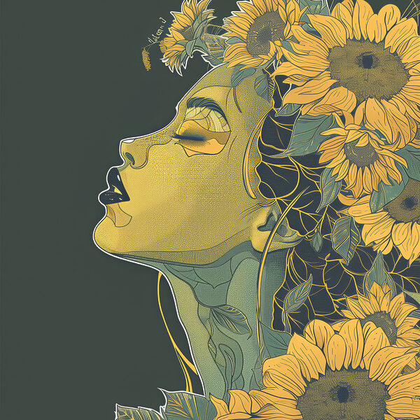 A woman with her eyes closed and flowers in her hair A woman with her eyes closed and flowers in her hair